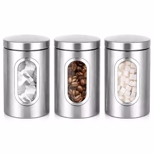 Innoteck 3 Piece Stainless Steel Kitchen Canister Set in Silver