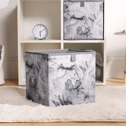 OHS Set of 4 Grey Fabric Storage Baskets, Foldable Collapsible Cube Organisers W/D/H: 27.0 x 27.0 x 27.0 cm – 3
