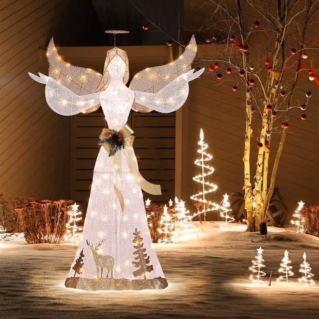 Costway 5FT Pre-lit 3D Glittered Christmas Angel with 100 Warm White Lights