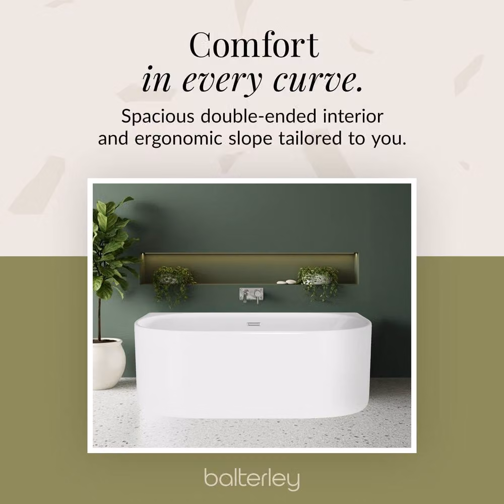 Balterley Contemporary White Oval Back To Wall Freestanding Acrylic Bath W/D/H: 170 x 75 x 59 cm – 2
