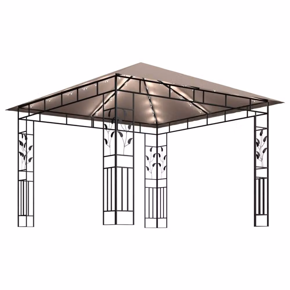 Berkfield Home Gazebo with Mosquito Net and LED String Lights, Beige, W: 300 cm, D: 300 cm, H: 273 cm – 3
