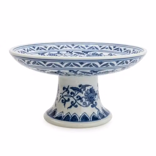 Madison & Mayfair Blue and White Floral Ceramic Round Cake Stand