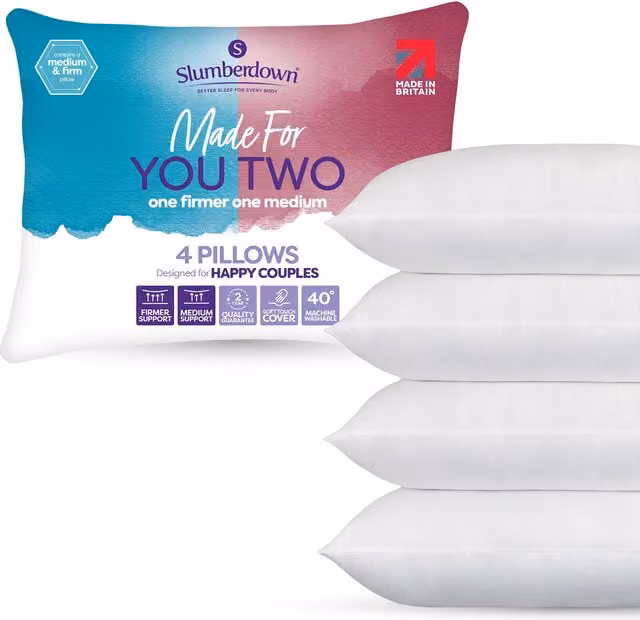 Slumberdown Made For You 4 Pack of Hypoallergenic Pillows, 2 Medium and 2 Firm Support, White, W: 48 cm, D: 74 cm – 5