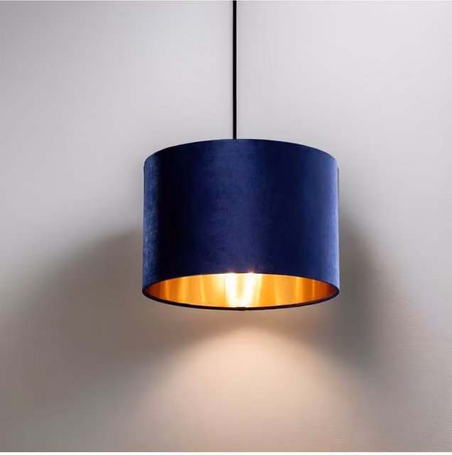 CGC Lighting Nila Luxury Navy Blue Velvet and Gold Inner Round Drum Pendant Ceiling Lampshade, Diameter: 30 cm – 4