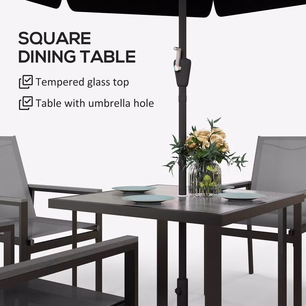 STILVORA 4-Seater Modern Dining Set with Grey Matt Metal and Glass Frame – 2
