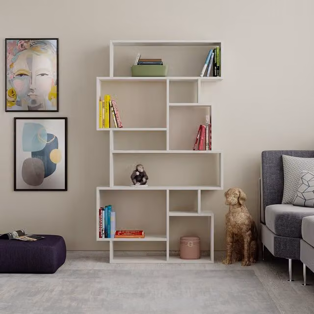Karmato Modern White MDF Bookcase and Display Unit H: 169 cm, W: 96 cm, D: 26 cm