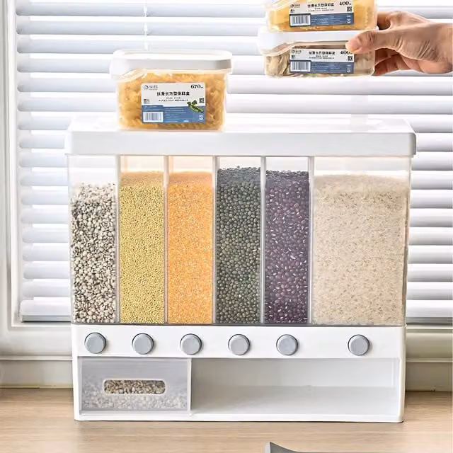 Lifeideas White 6 Compartment Wall Mounted Cereal Storage Dispenser