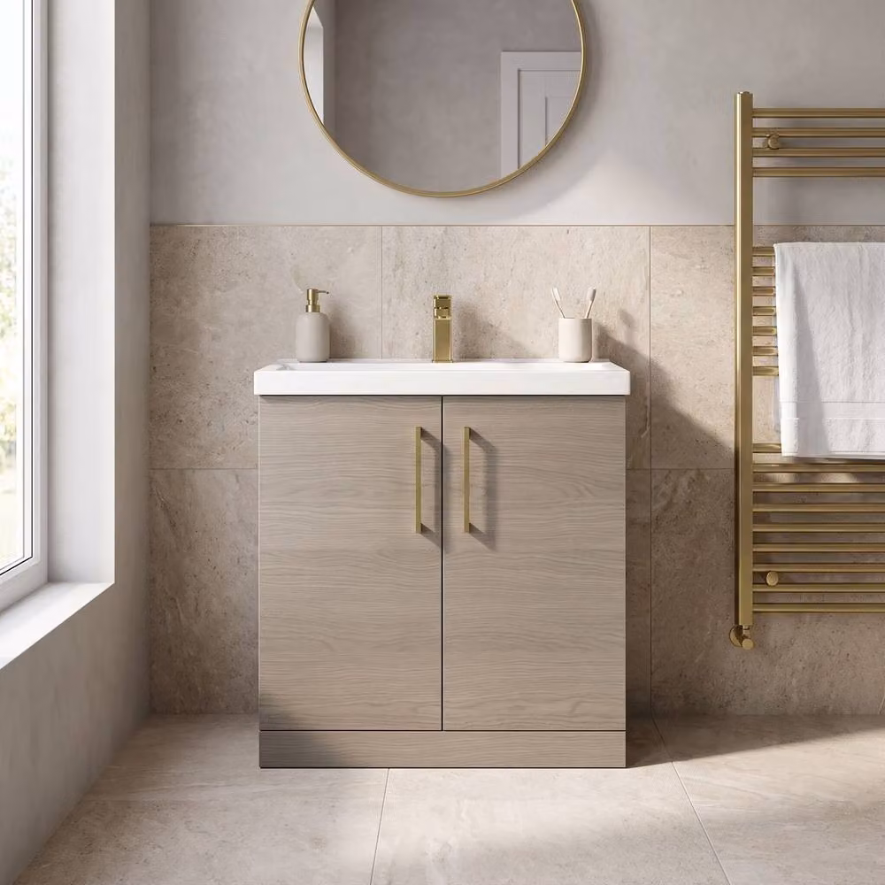 Balterley Solace Oak 2-Door Freestanding Bathroom Vanity Unit with Basin in Brown – 2