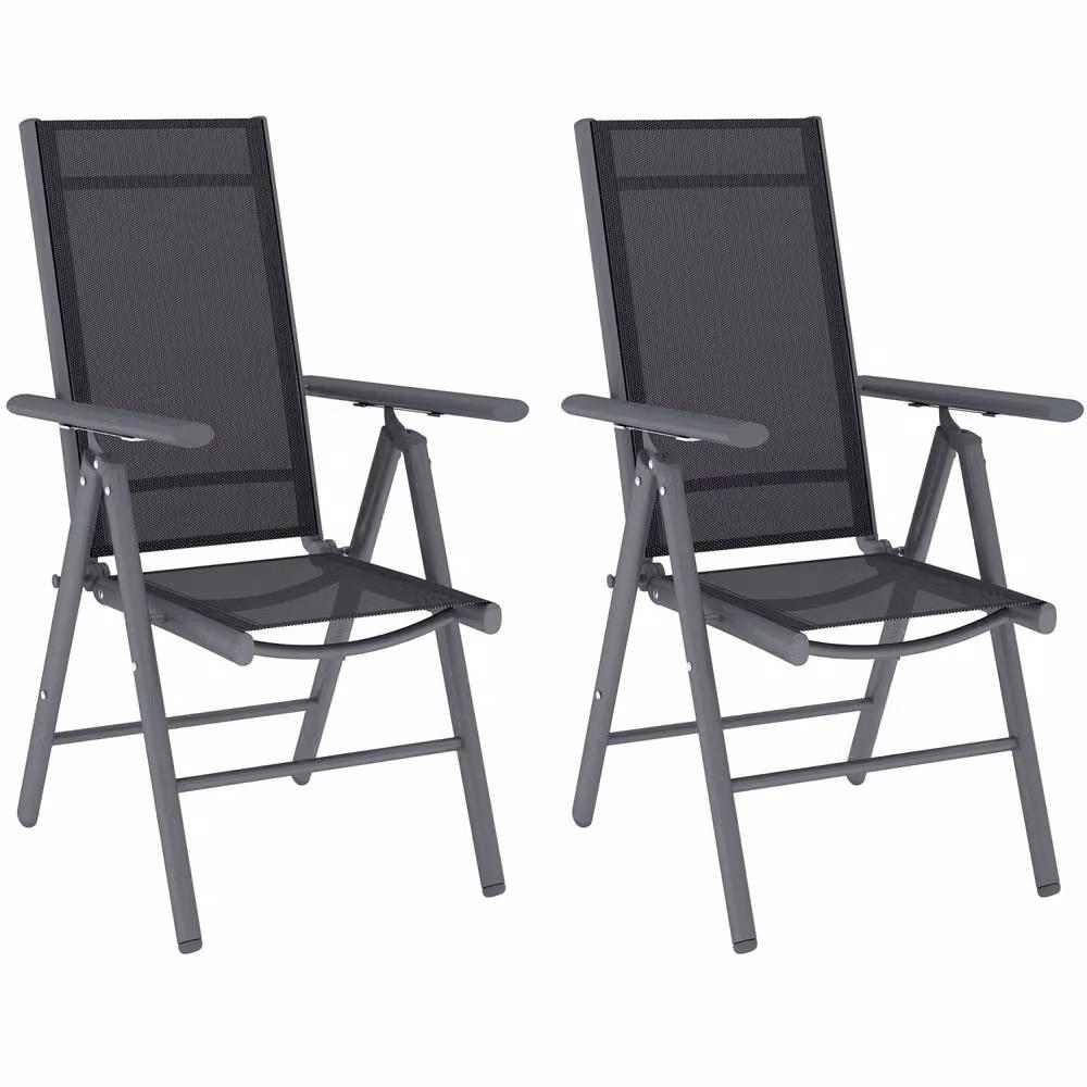 Wyld Haus Set of 2 Dark Grey Aluminium Folding Garden Chairs with Breathable Mesh – 2