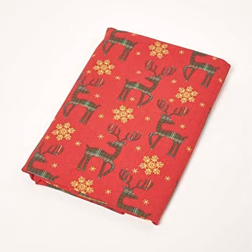 Homescapes Red Reindeer Cotton Round Christmas Tablecloth, Diameter: 178 cm – 4