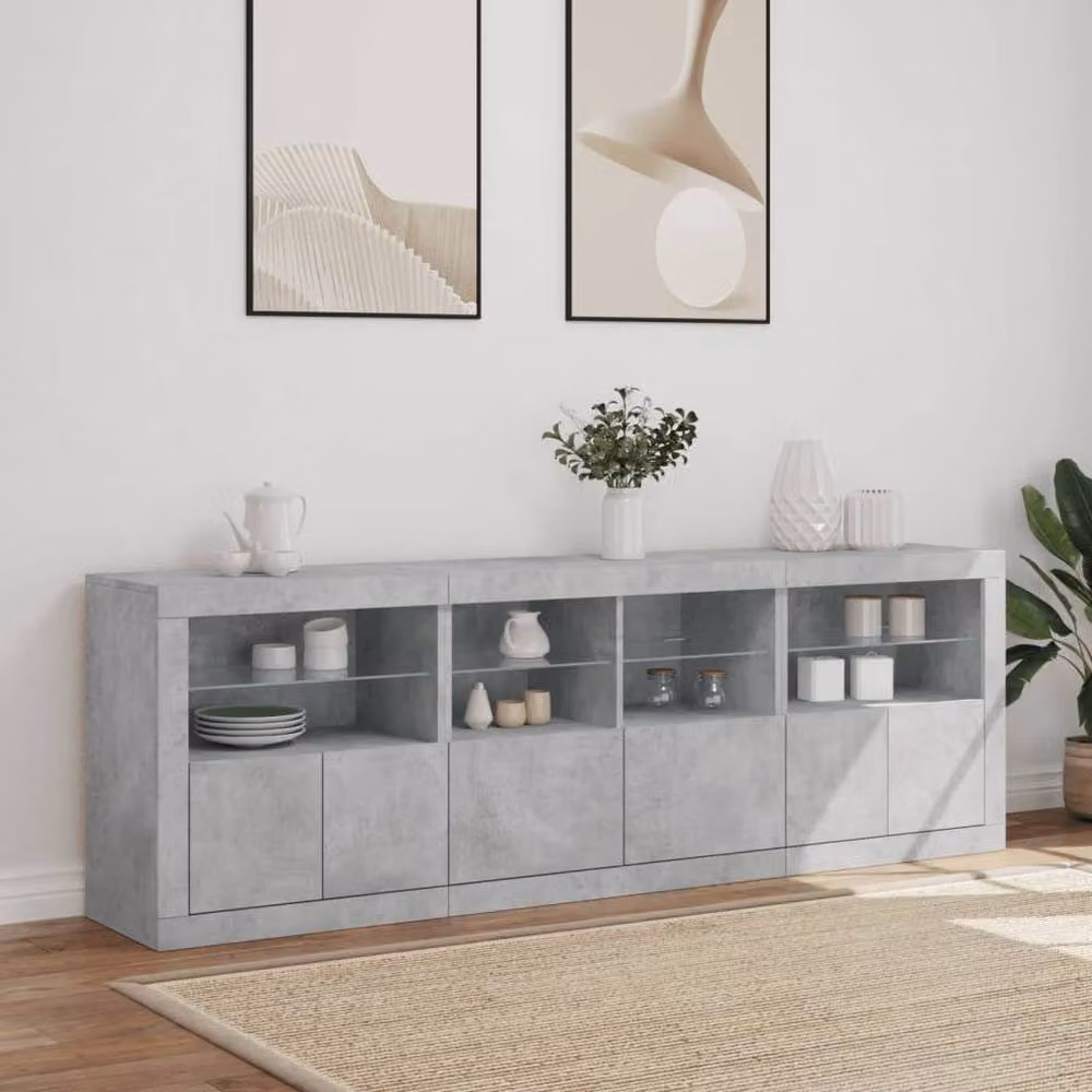 Berkfield Home Sideboard with Integrated LED Lights in Concrete Grey, W/D/H: 202 x 37 x 67 cm – 3