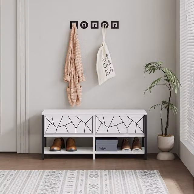 Decortie Inola Modern White Freestanding Shoe Rack Storage with Tilting Compartments and Hinged Doors