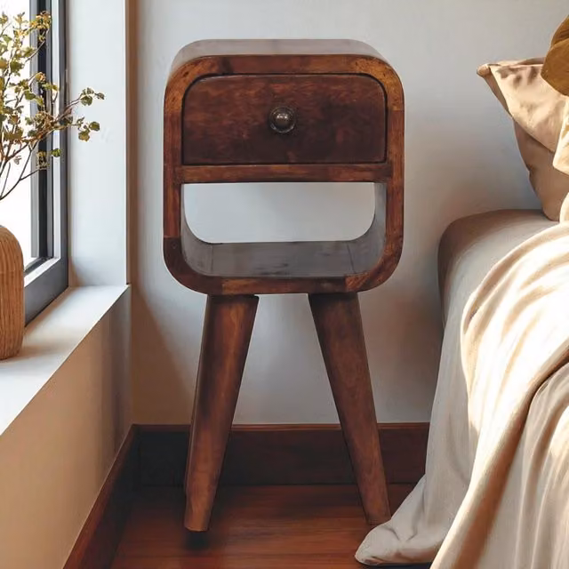 Artisan Furniture Mango Wood Extra Mini Curved Lower Bedside Table in Brown – 1