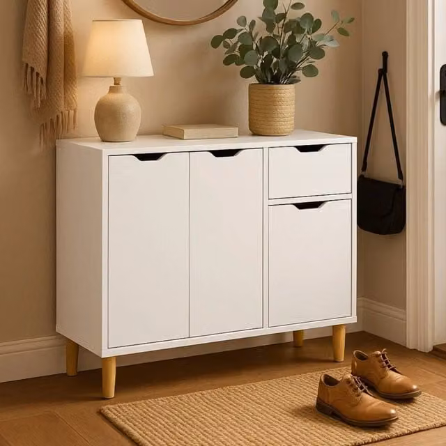 EONLION White Wooden Sideboard Storage Cabinet W/D/H: 90 x 30 x 71 cm – 1