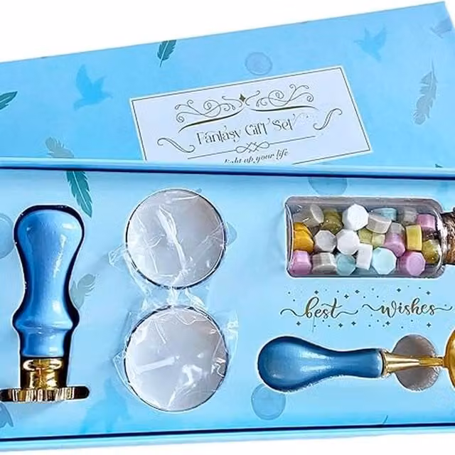 Syntego Snowflake Stamp Blue Wax Kit with Brass and Wood Elements