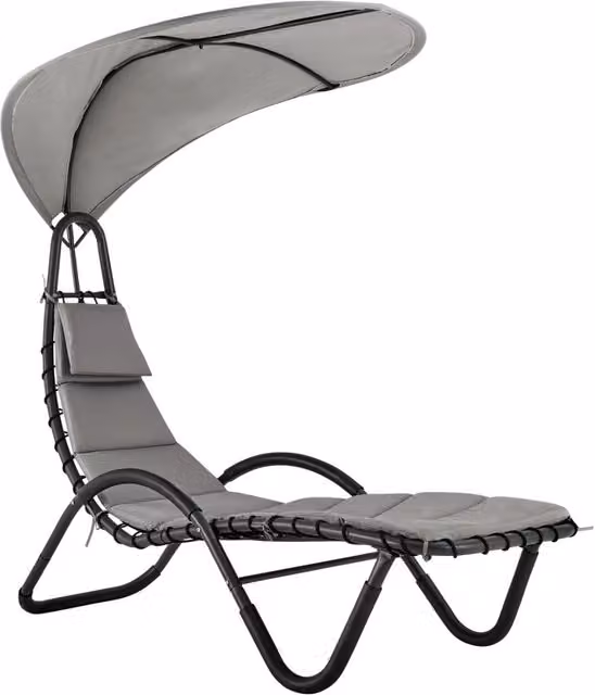 LIVIVO Bali Sun Lounger Relaxing Chair with Canopy Shade and Padded Cushions in Grey