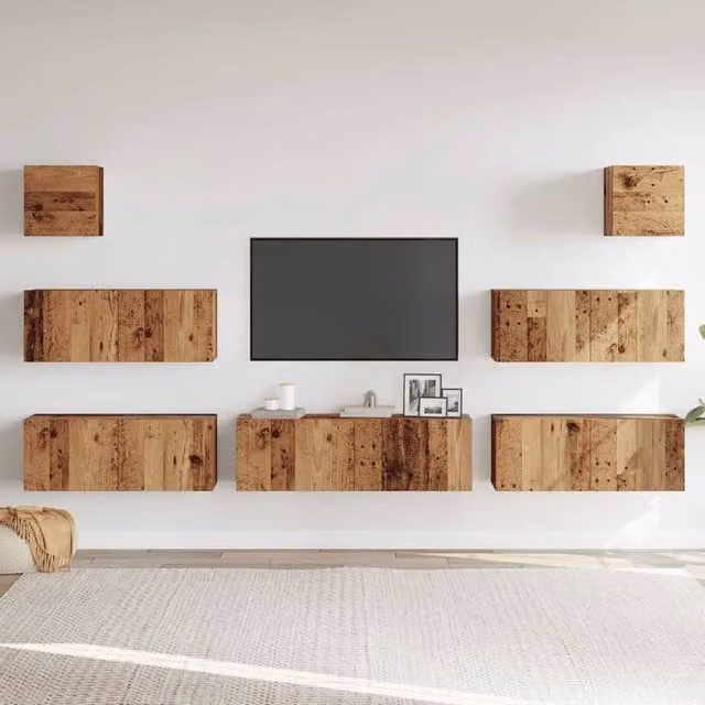 Berkfield Home Classic 7 Piece Wall-Mounted TV Cabinet Set in Brown Engineered Wood – 1