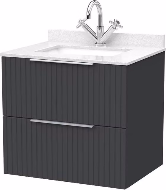 Balterley Callingwood 2 Drawer Vanity with Marble Top and Basin, Dark Grey, Width: 60 cm