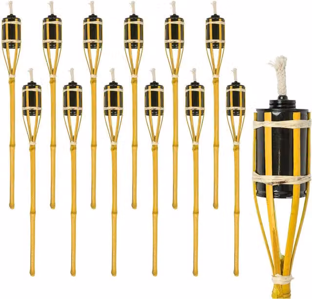 Harbour Housewares Yellow Bamboo Garden Fire Torches, Pack of 12, Height: 60 cm