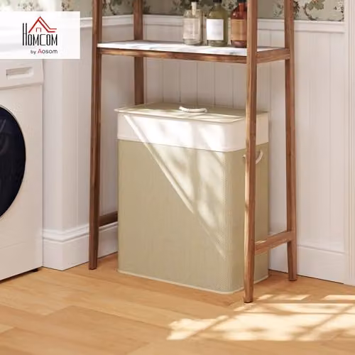 HOMCOM 100L 2-Section Laundry Basket with Lid and Handles in White – 2