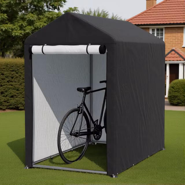 Breeins Black Galvanised Steel Outdoor Storage Shed with Gable Roof