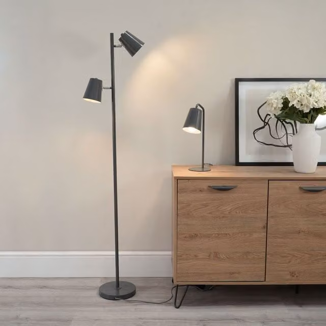 ValueLights Grey Metal 2 Way Adjustable Up and Down Standing Floor Lamp