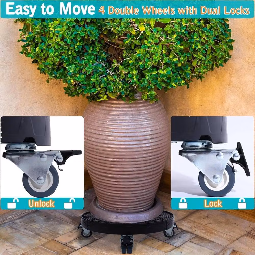 Kelvenix Heavy Duty Adjustable Plastic Plant Pot Caddy in Black, W: 1000 cm, D: 52 cm – 2