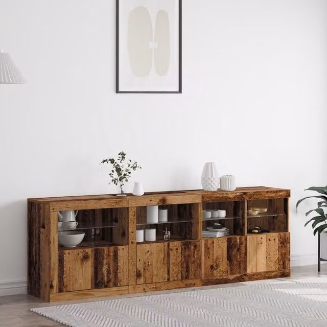 Berkfield Home Rustic Brown Sideboard with Integrated LED Lights, W: 202 cm, D: 37 cm, H: 67 cm