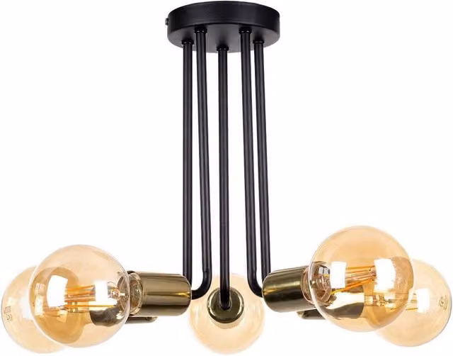 Netlighting Venna Multi Arm Semi Flush Ceiling Light, Black and Gold, Diameter: 30 cm, 5 x E27