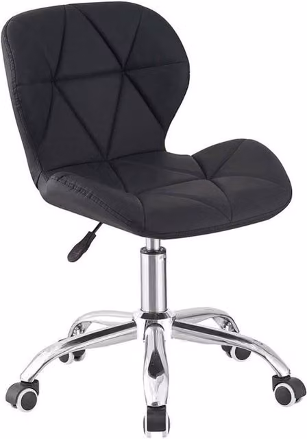FLAVORA Black Modern Upholstered Task Chair for Home Office or Makeup Vanity with 360 Degree Swivel and Castors