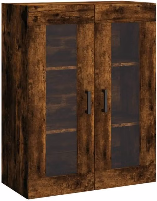 Berkfield Home Wall Mounted Smoked Oak Cabinet with Glass Doors in Brown, W/D/H: 69.5 x 34 x 90 cm – 1