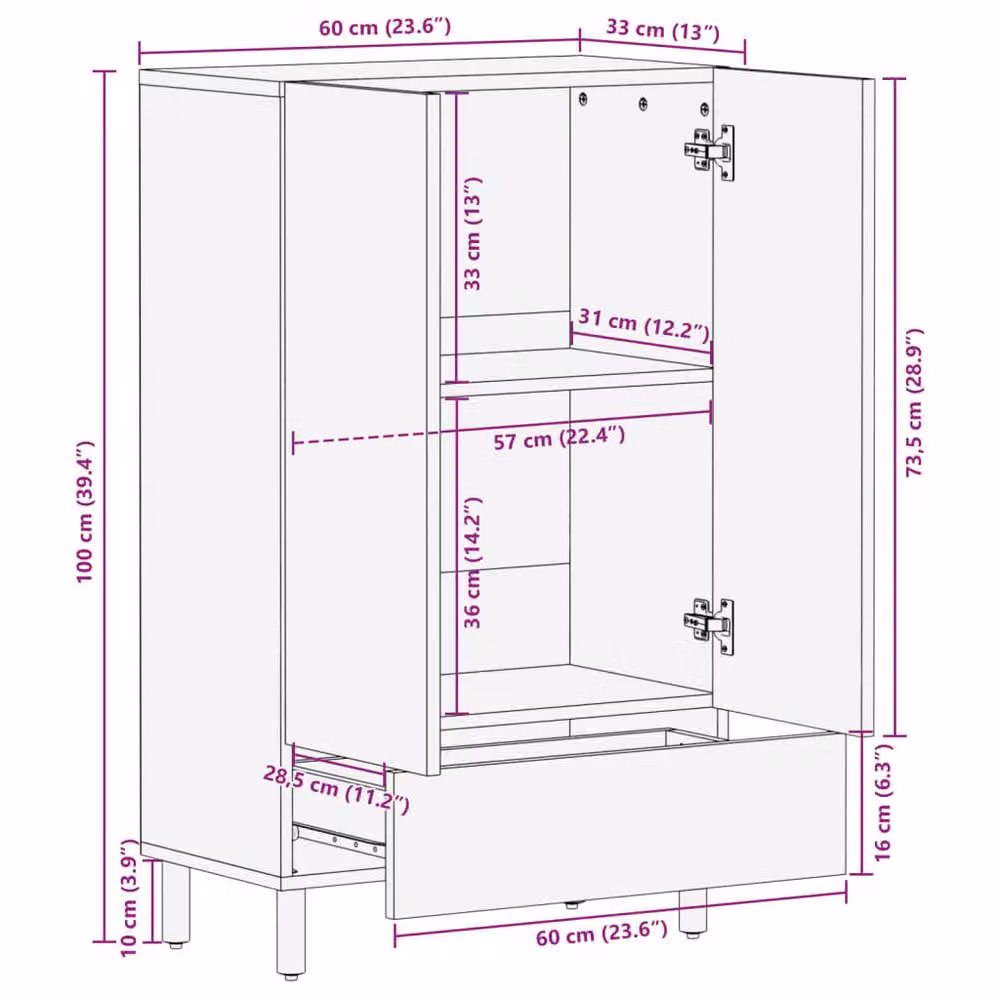 Berkfield Home Modern Black Highboard with Hinged Doors and Drawers, W/D/H: 60 x 33 x 100 cm – 5