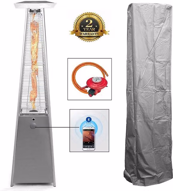 BU KO Stainless Steel Outdoor Patio Gas Heater in Silver
