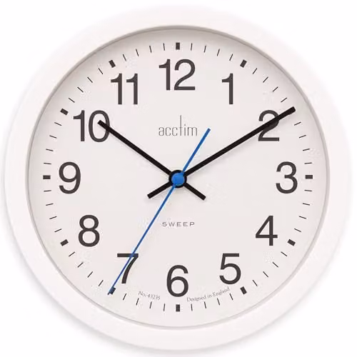 Acctim Bromham Silent Sweep Analogue Wall Clock, Diameter: 20 cm, White