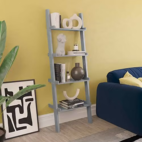 Vida Designs York 4 Tier Ladder Bookcase, Grey, H 154 x W 56 x D 29 cm – 1