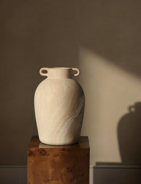 M&S Multicolour and Beige Marble Effect Ceramic Tabletop Vase with Abstract Minimalist Design