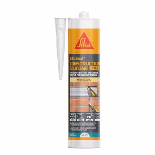 Sika SikaSeal Construction Silicone Ultra Waterproof Expansion Joint and Perimeter Pointing Sealant, White, 300ml