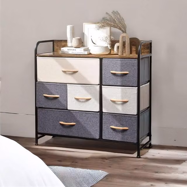 FURNOS Wide 5 Fabric Drawer Bedroom Dresser in Brown
