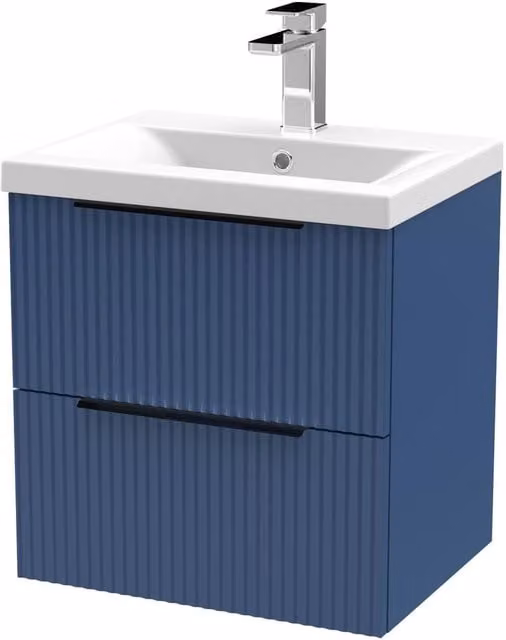 Balterley Fluted Front Wall Hung 2 Drawer Vanity Basin Unit, Satin Blue, W: 50 cm
