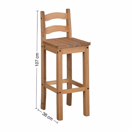 Mercers Furniture Corona Pair of Rustic Pine Bar Stools in Brown and Black, H 107 x W 38 x D 37 cm – 3