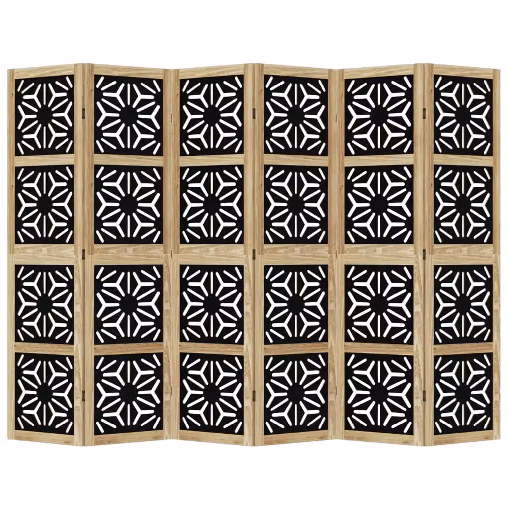 Berkfield Home 6 Panel Geometric Room Divider in Brown and Black Solid Paulownia Wood – 3