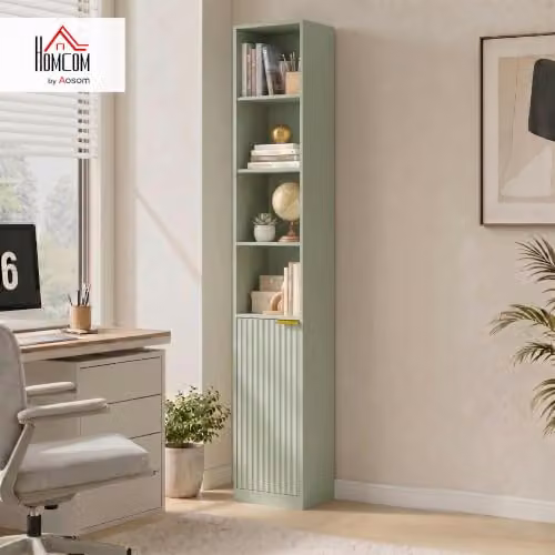 HOMCOM 6-Tier Modern Tall Bookcase and Storage Cabinet in Green and Gold, H 182 x W 30 x D 24 cm – 2