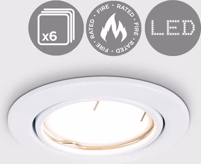 ValueLights Modern White LED Tiltable Downlight Ceiling Light Fitting, 6 Pack