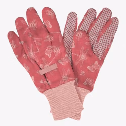 Kent & Stowe Ladies Cotton Flutterbug Gardening Gloves, Pink and Purple, Medium