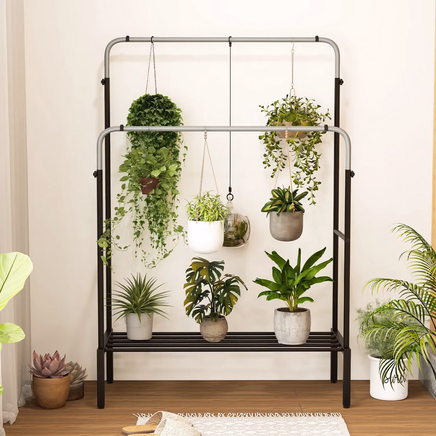 Costway Metal Clothes Hanging Garment Rack with 2 Rods in Matt Black – 2