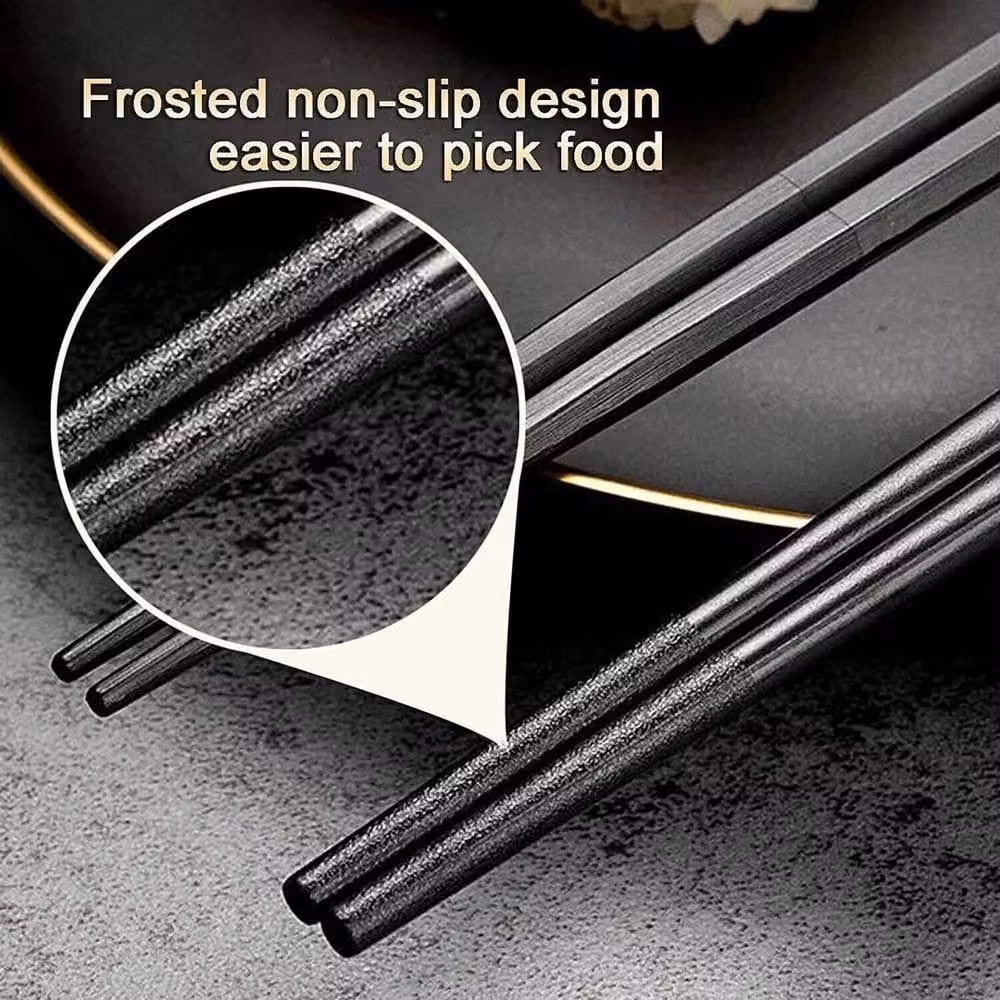 Havendro 5 Pairs of Non-slip Coated Alloy Kitchen Chopsticks in Black – 4