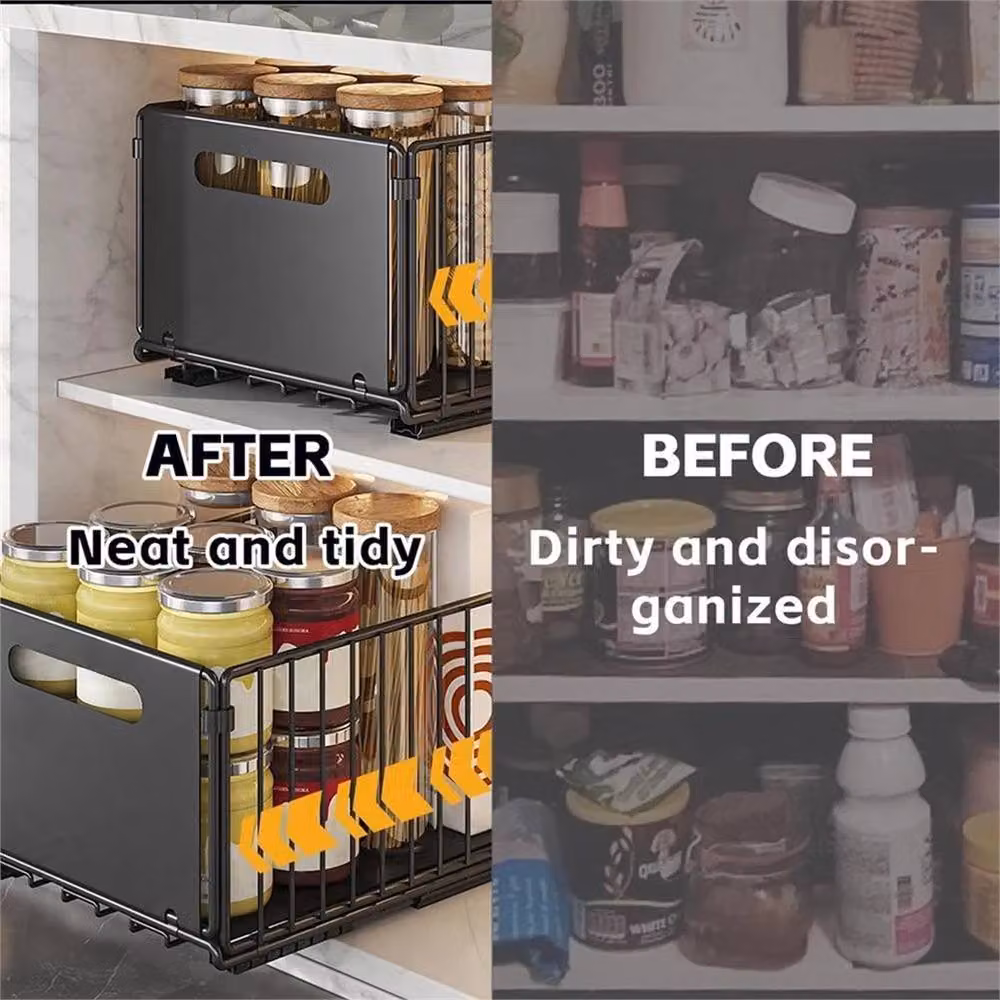 Nordara Black Metal Slide Out Drawer Organizer for Kitchen or Bathroom Cupboards – 5