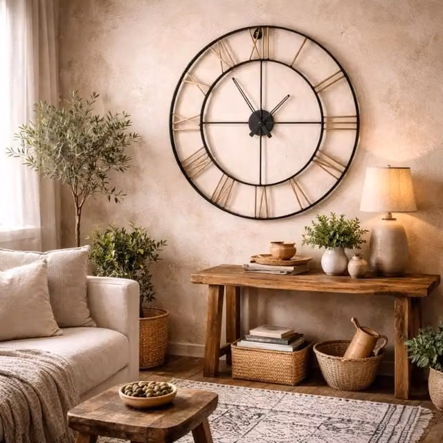 Wyld Haus Inari Large Industrial Round Metal Analog Wall Clock in Brown