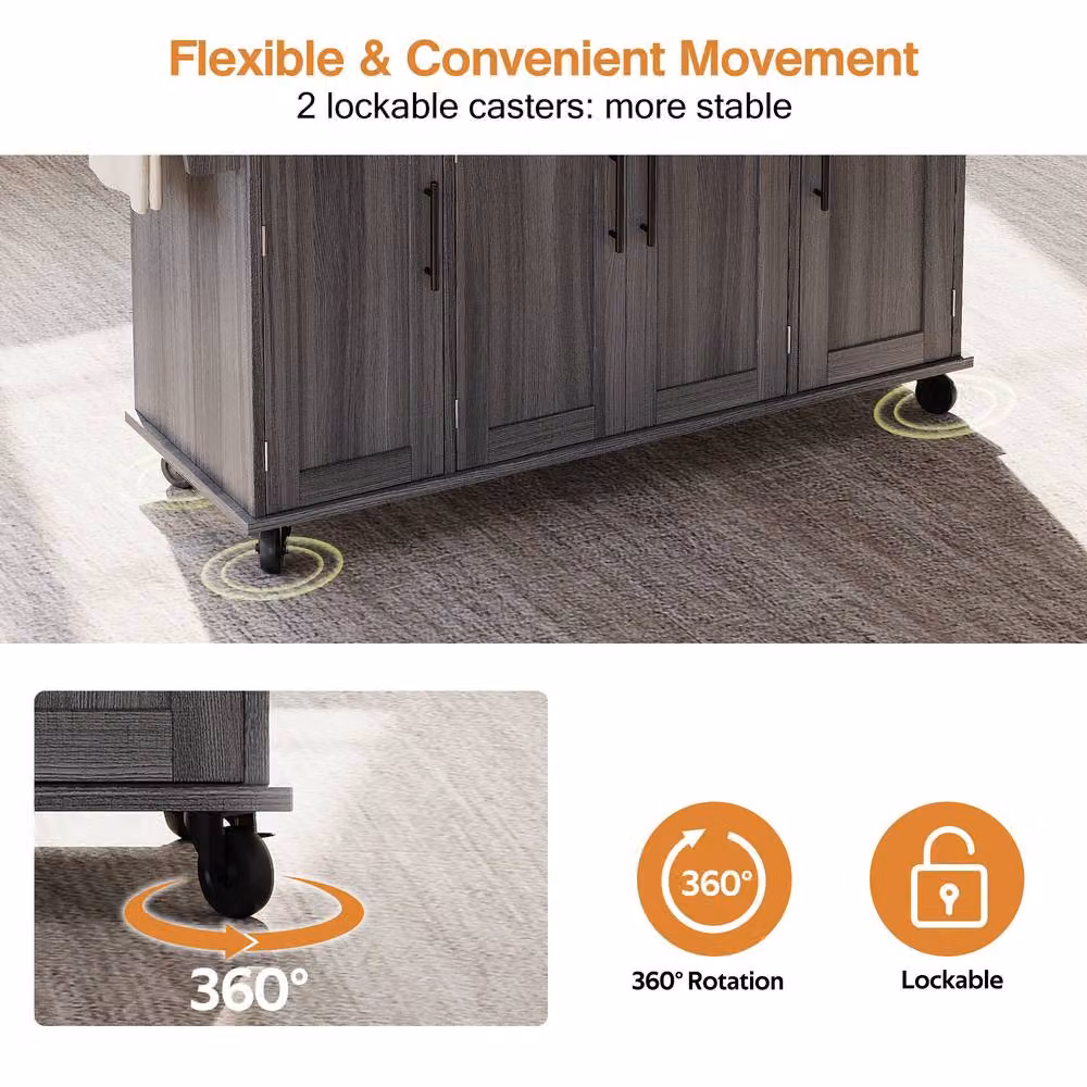 Matteo Grey Rolling Kitchen Island with Foldable Tabletop and Storage, W/D/H: 120 x 70 x 92 cm – 5