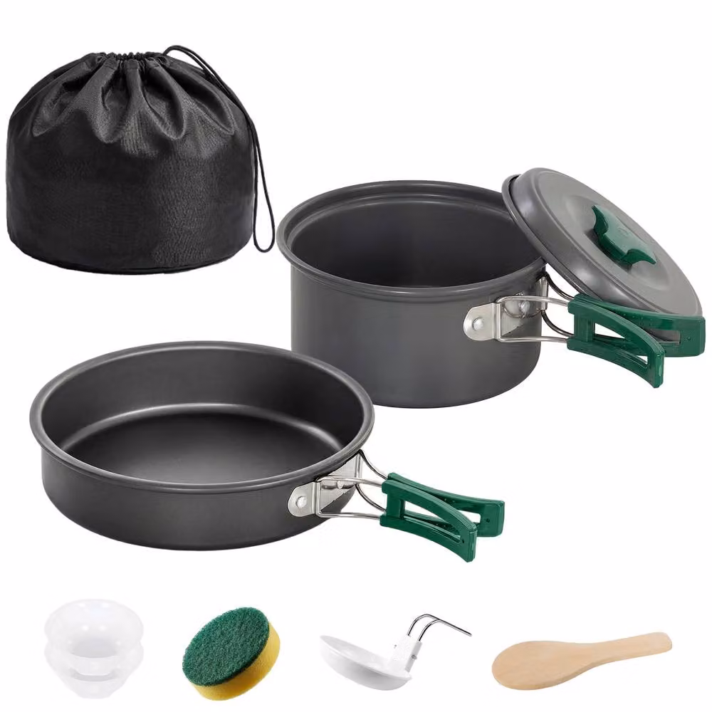 OUTSUNNY 8-Piece Ultralight Aluminium Camping Cookware Set in Grey – 2
